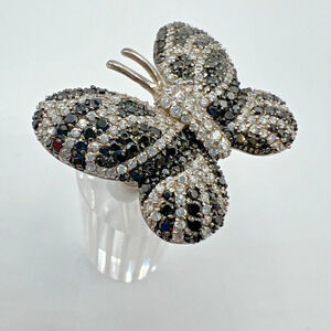 Black & White Sterling Silver Butterfly Ring - Size 9.75
